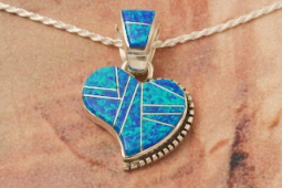 Calvin Begay Fire and Ice Blue Opal Sterling Silver Heart Pendant